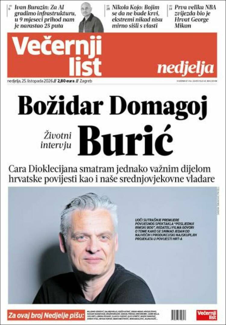Portada de Večernji (Croacia)