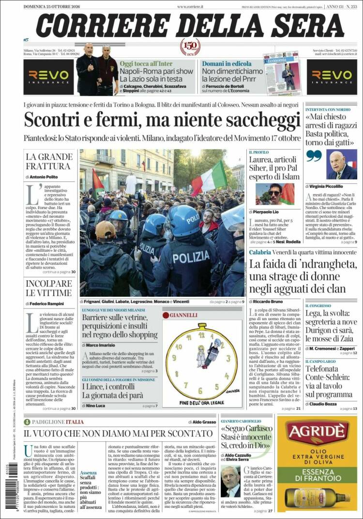 Portada de Corriere della Sera (Italy)