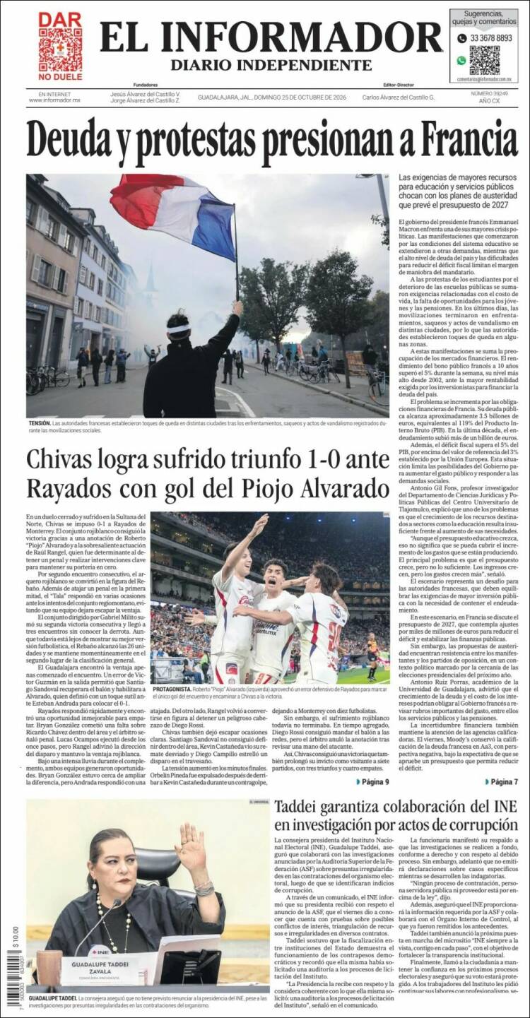 Portada de El Informador (M&eacute;xico)