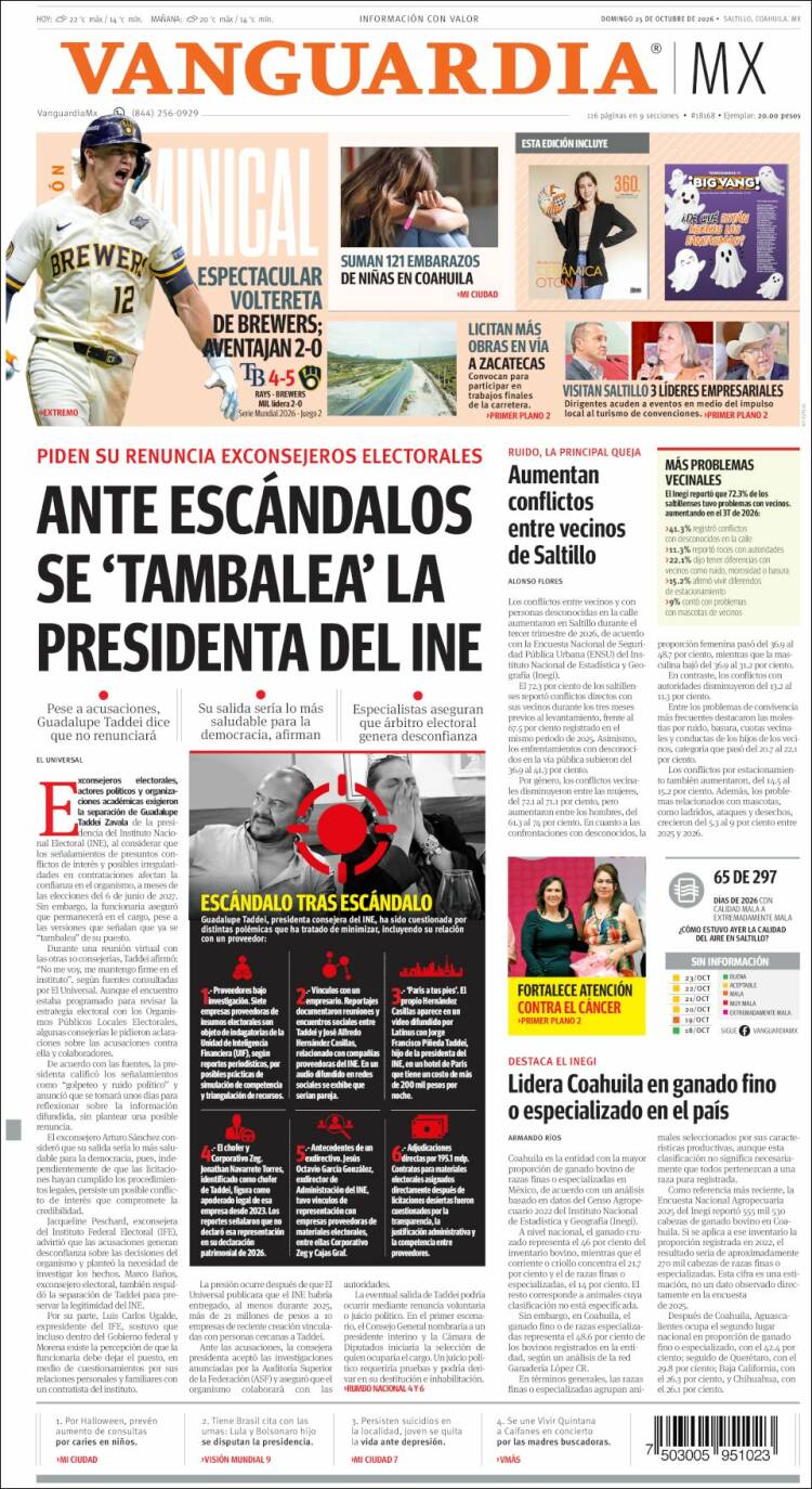 Portada de Vanguardia (M&eacute;xico)