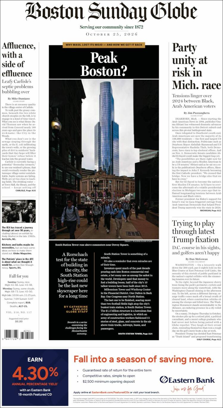 Portada de Boston Globe (USA)