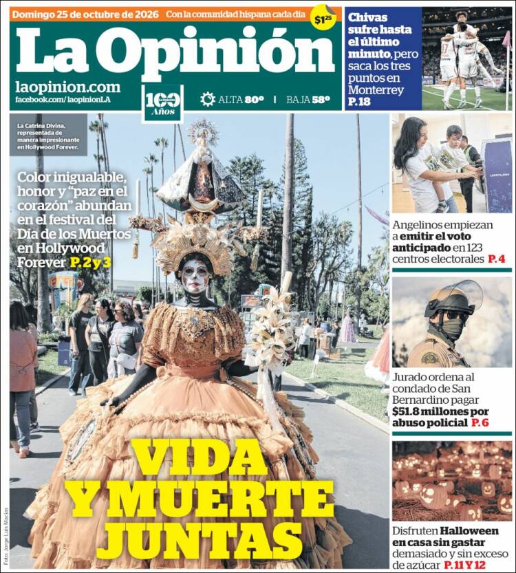 Portada de La Opinión (USA)