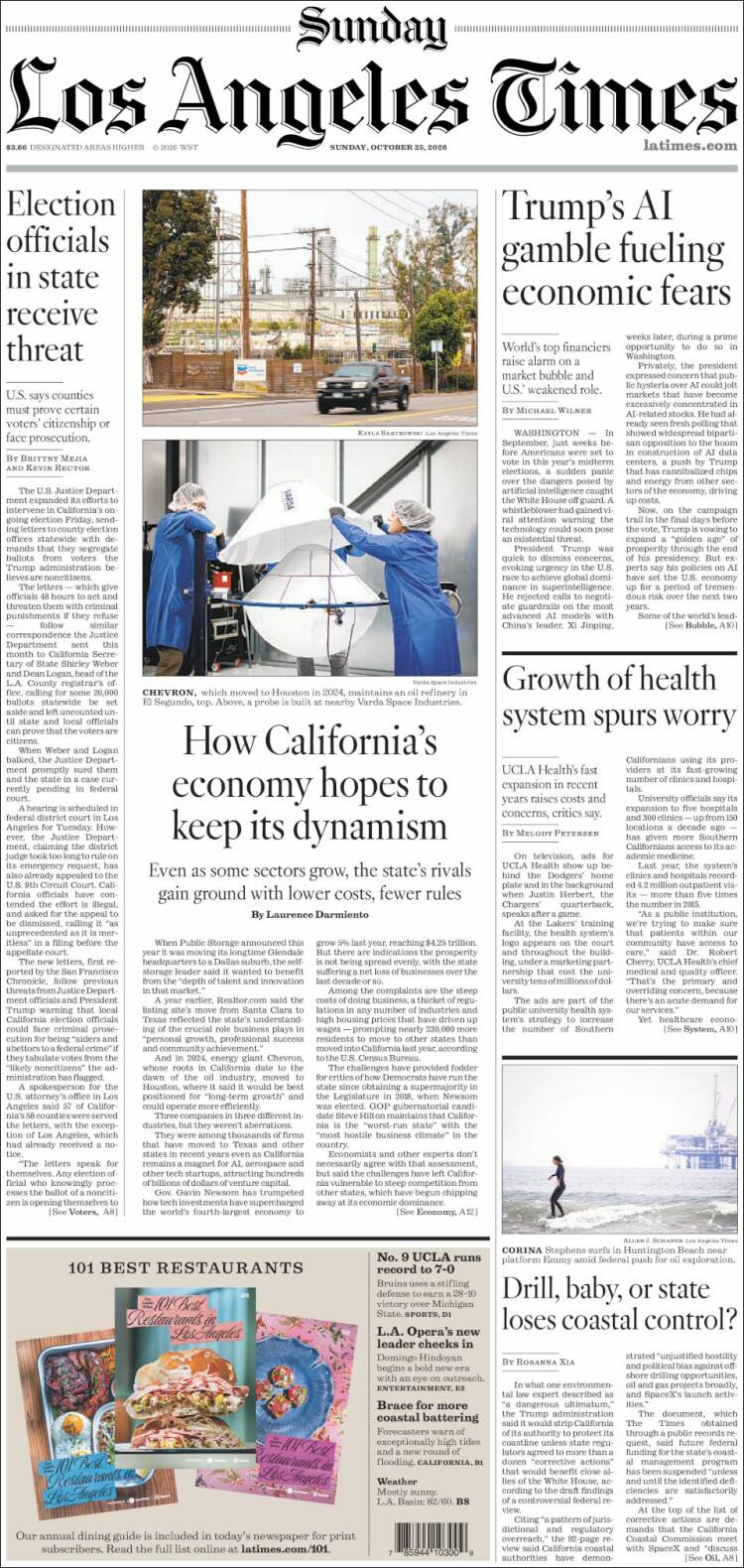 Portada de Los Angeles Times (USA)