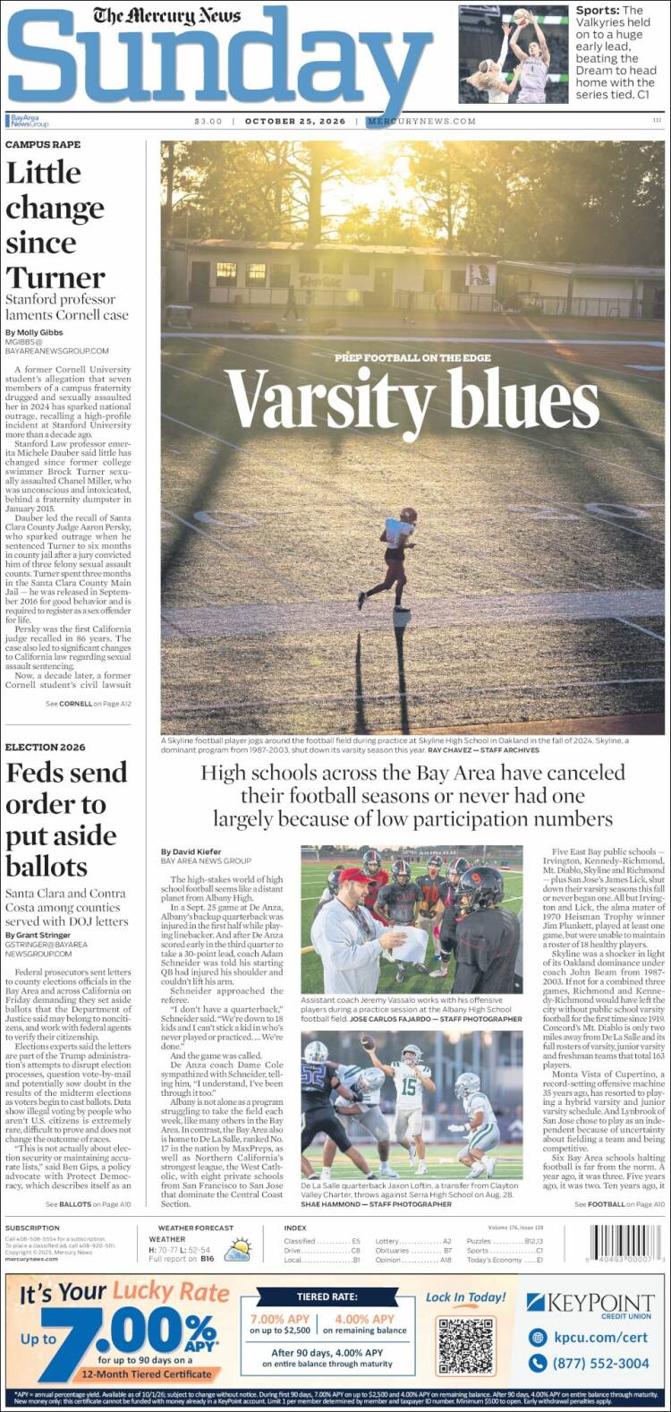 Portada de San Jose Mercury News (USA)