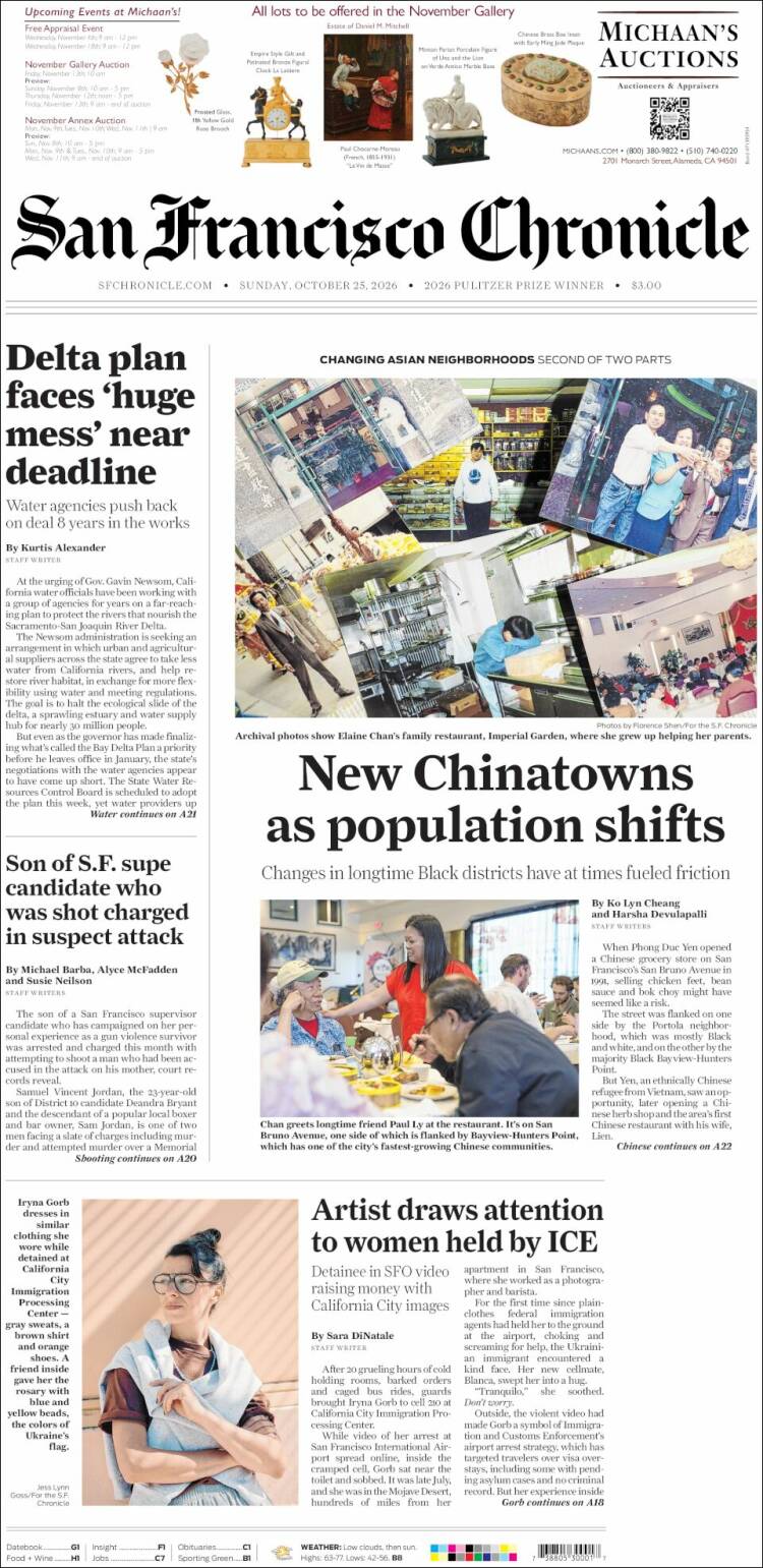 Portada de San Francisco Chronicle (USA)