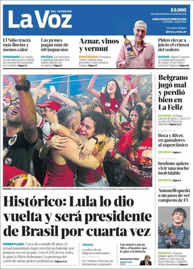 Portada de La Voz del Interior (Argentina)