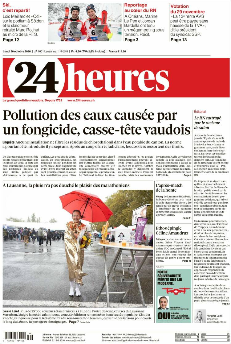 Portada de 24 Heures (Suiza)
