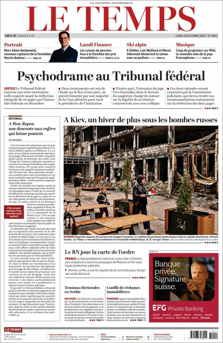 Portada de Le Matin (Suiza)