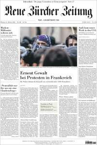 Portada de Neue Zürcher Zeitung (Suiza)