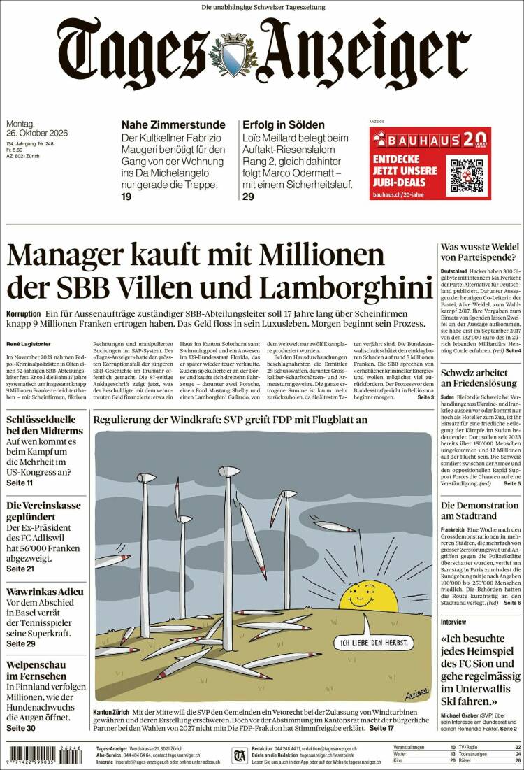 Portada de Tages-Anzeiger (Suiza)