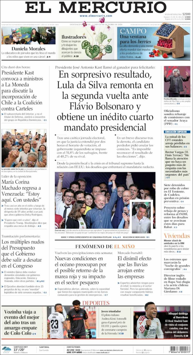 Portada de El Mercurio (Chile)