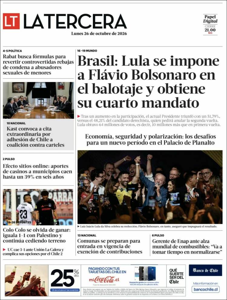 Portada de La Tercera (Chile)