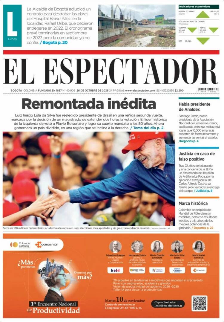 Portada de El Espectador (Colombia)