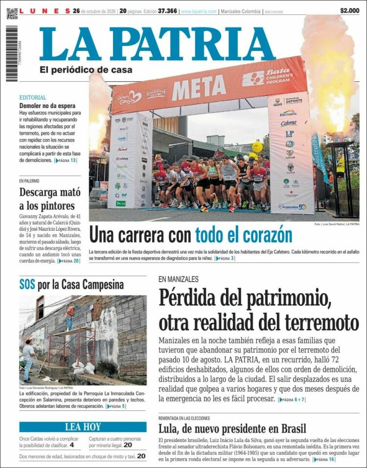 Portada de La Patria (Colombia)