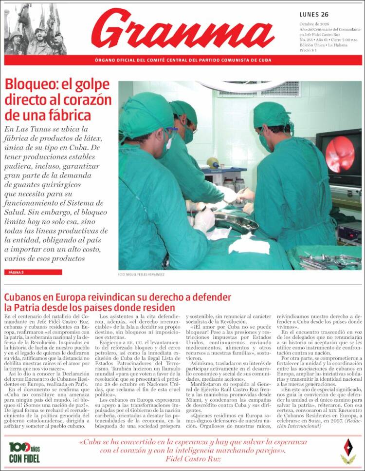 Portada de Granma (Cuba)