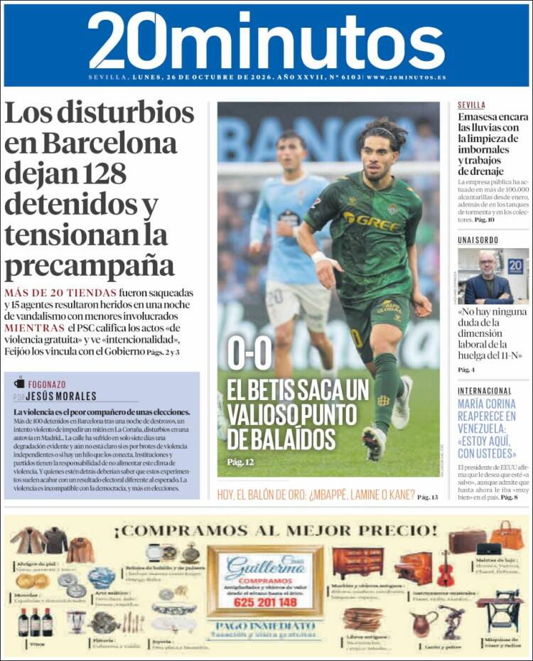 Portada de 20 Minutos - Sevilla (Espa&ntilde;a)