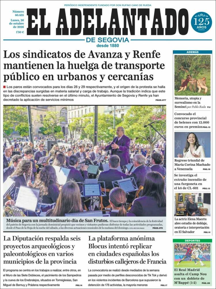 Portada de El Adelantado de Segovia (Espa&ntilde;a)