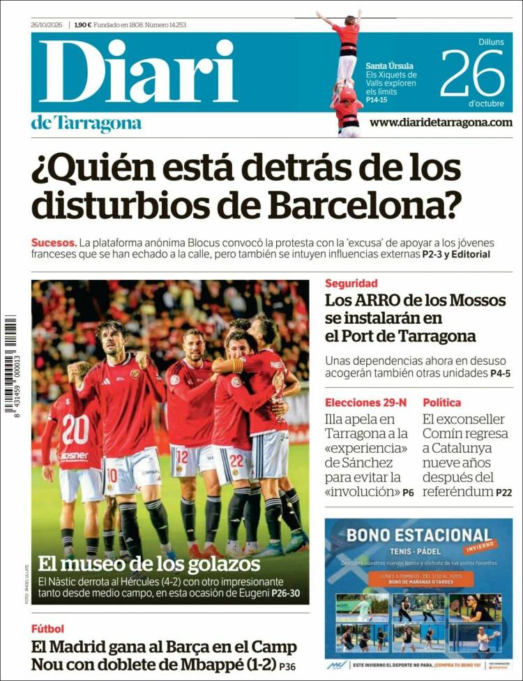 Portada de Diari de Tarragona (Espa&ntilde;a)