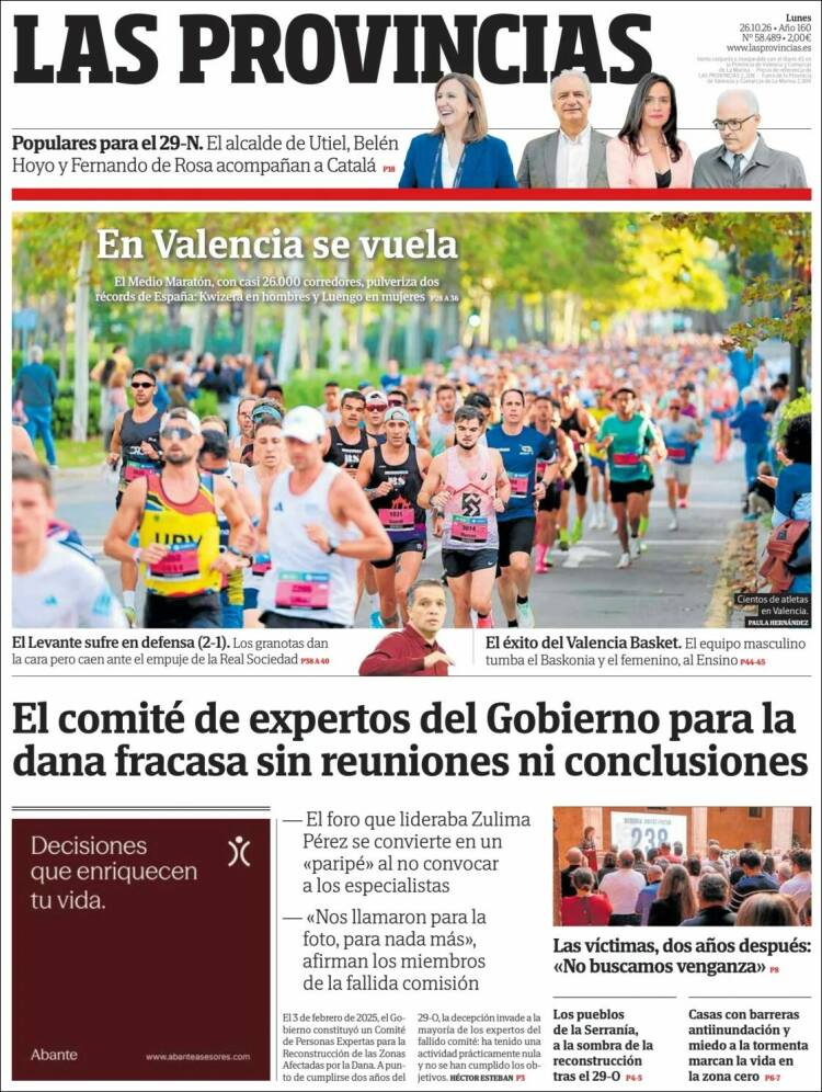Portada de Las Provincias (Espa&ntilde;a)