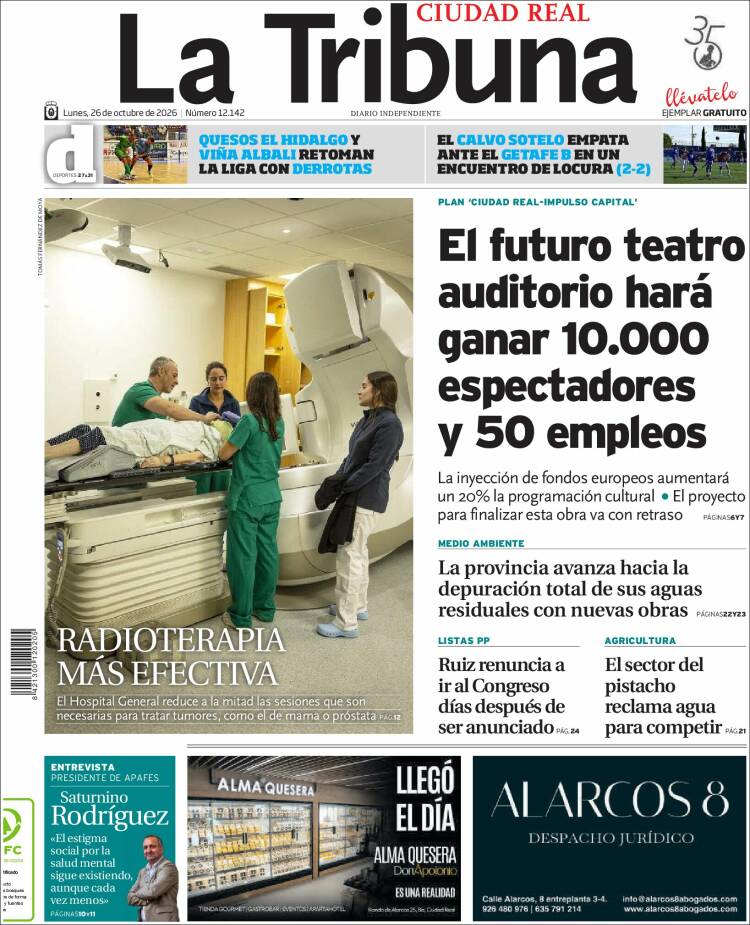 Portada de La Tribuna de Ciudad Real (Espa&ntilde;a)