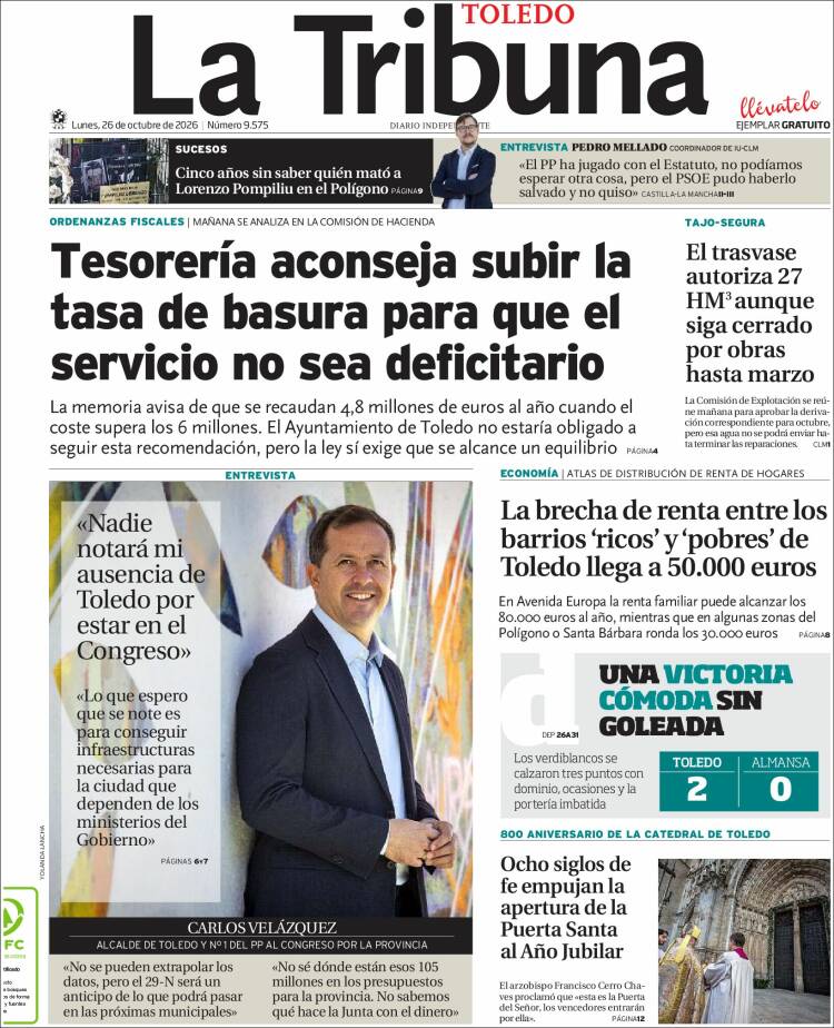 Portada de La Tribuna de Toledo (Espa&ntilde;a)