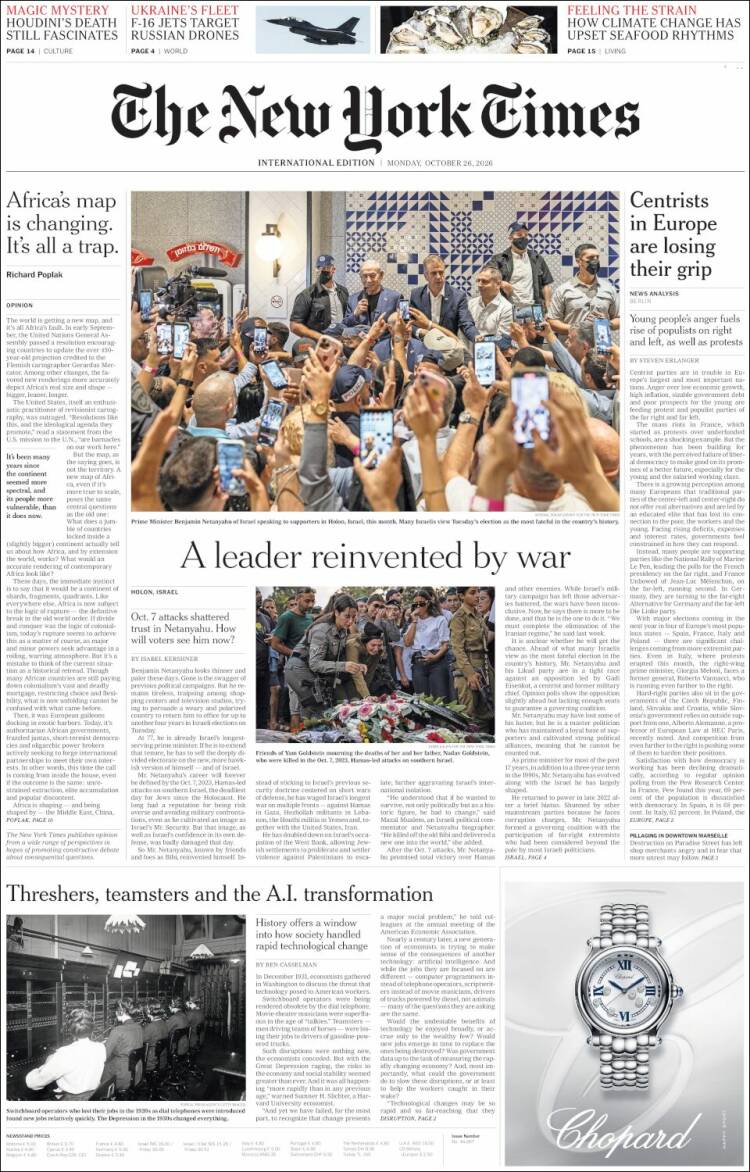 Portada de International New York Times (Europa)