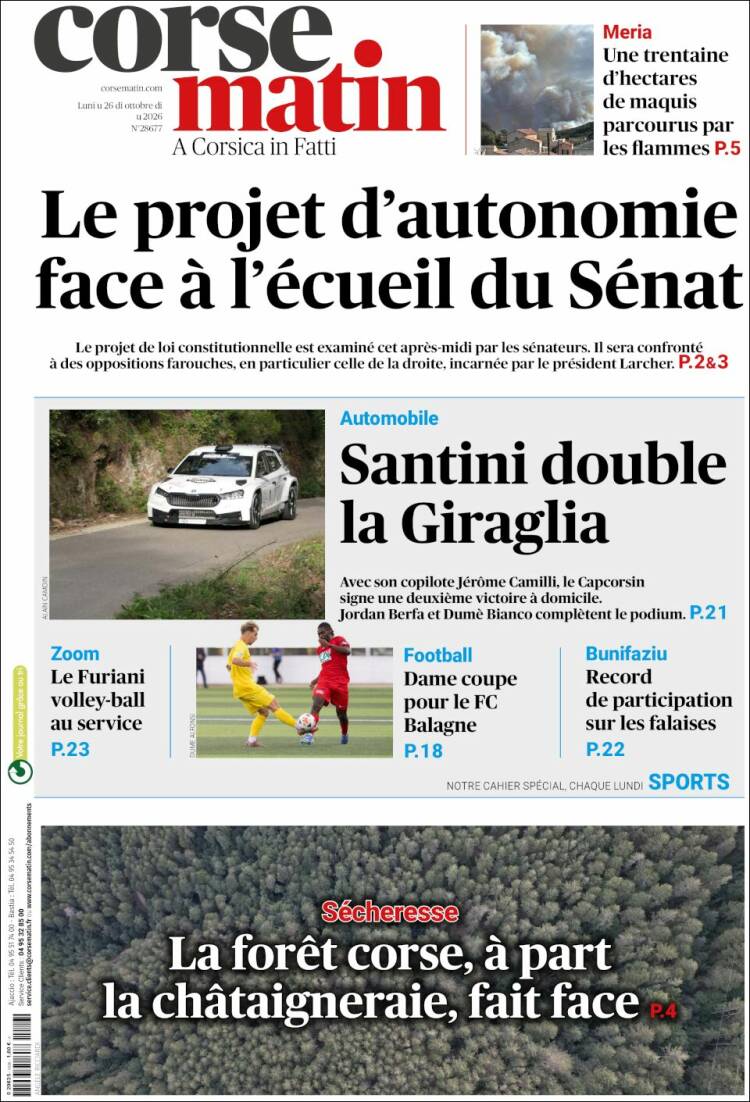 Portada de Corse-Matin (Francia)