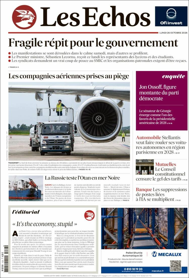 Portada de Les Echos (Francia)