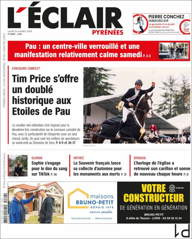 Portada de L'Eclair des Pyrénées (Francia)