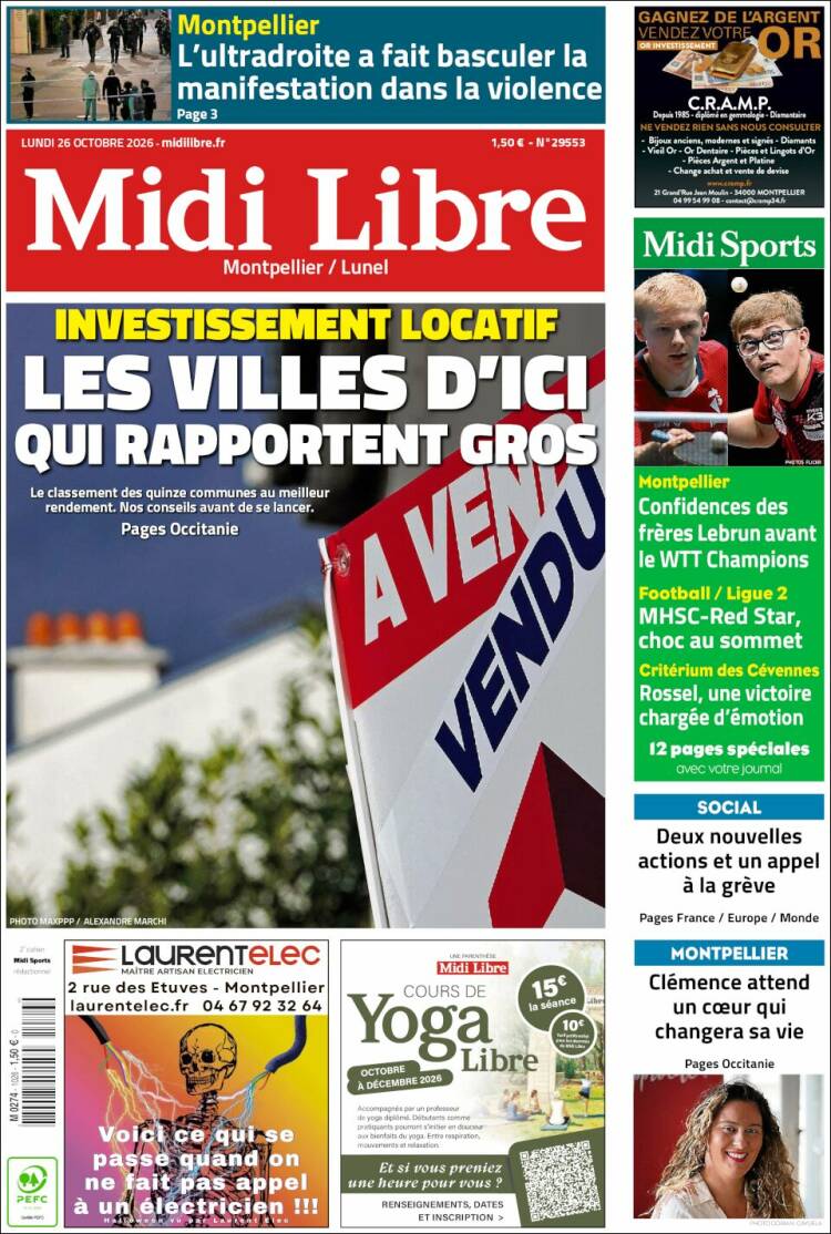 Portada de Midi Libre (Francia)
