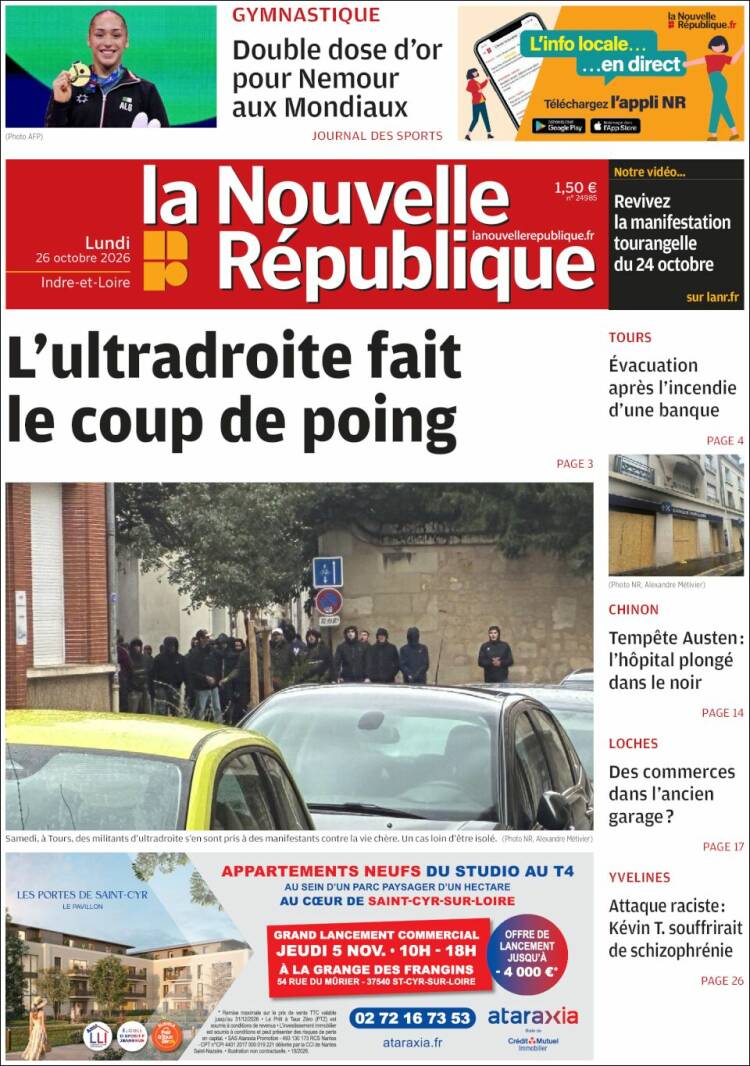 Portada de La Nouvelle Republique (Francia)