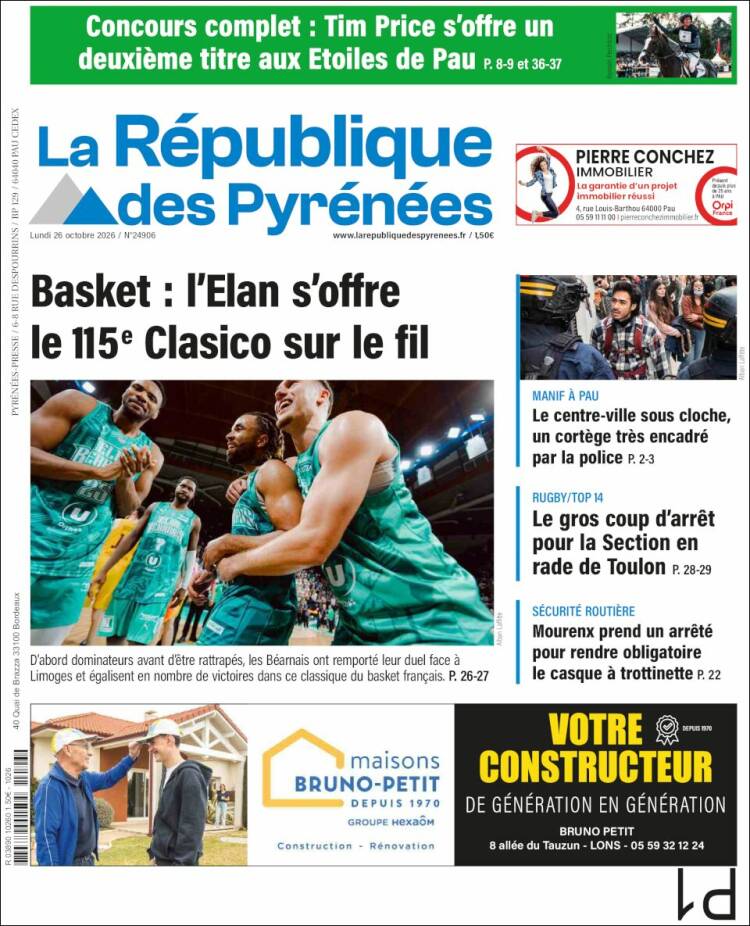 Portada de La République des Pyrénées (Francia)