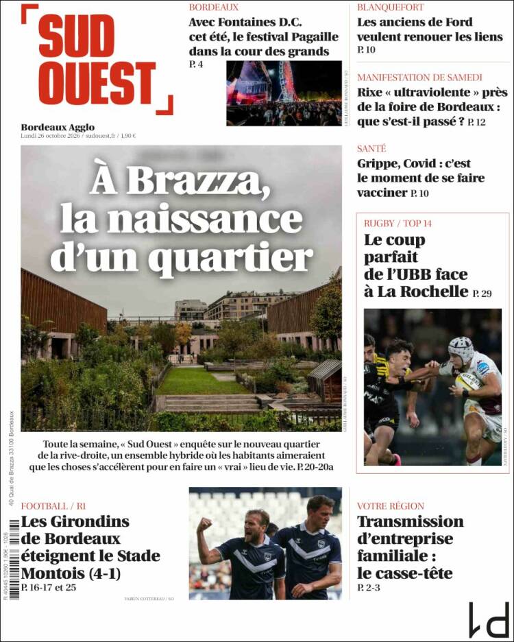 Portada de Sud Ouest (Francia)