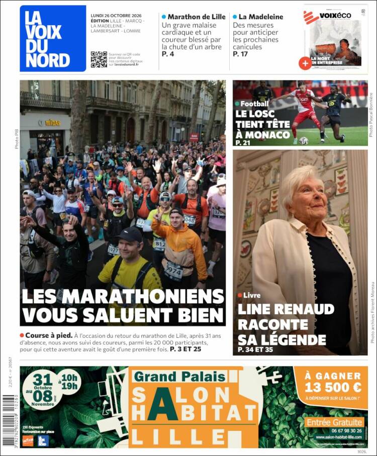 Portada de La Voix du Nord (Francia)