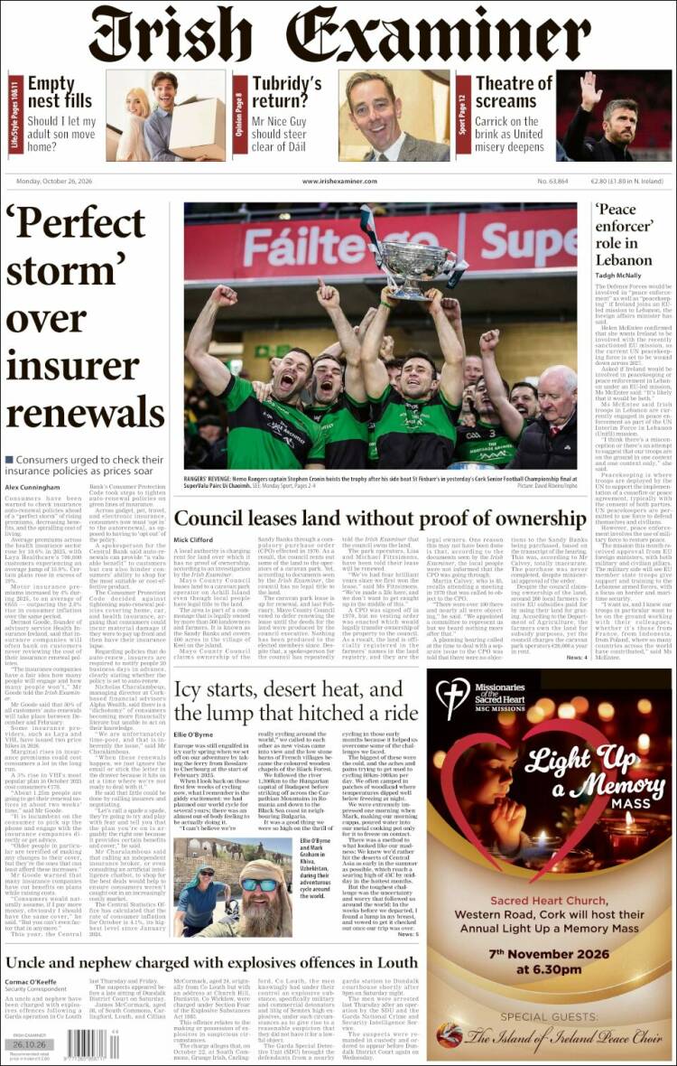 Portada de Irish Examiner (Irlanda)