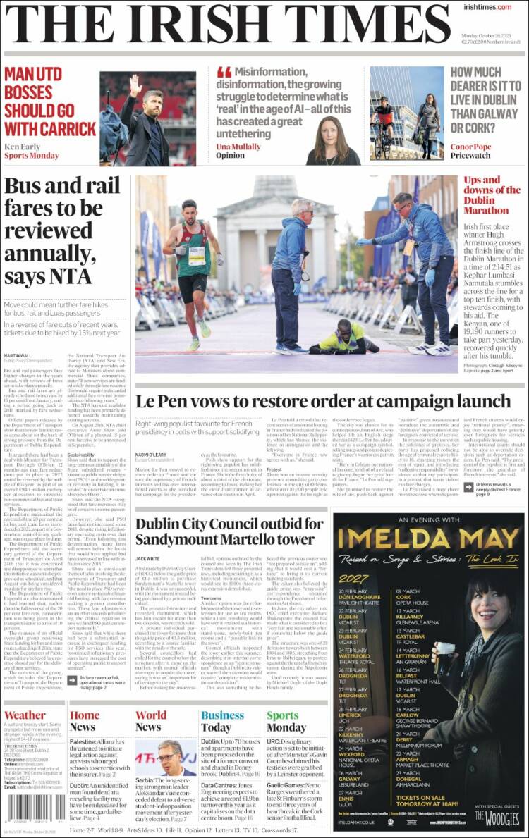 Portada de Irish Times (Irlanda)