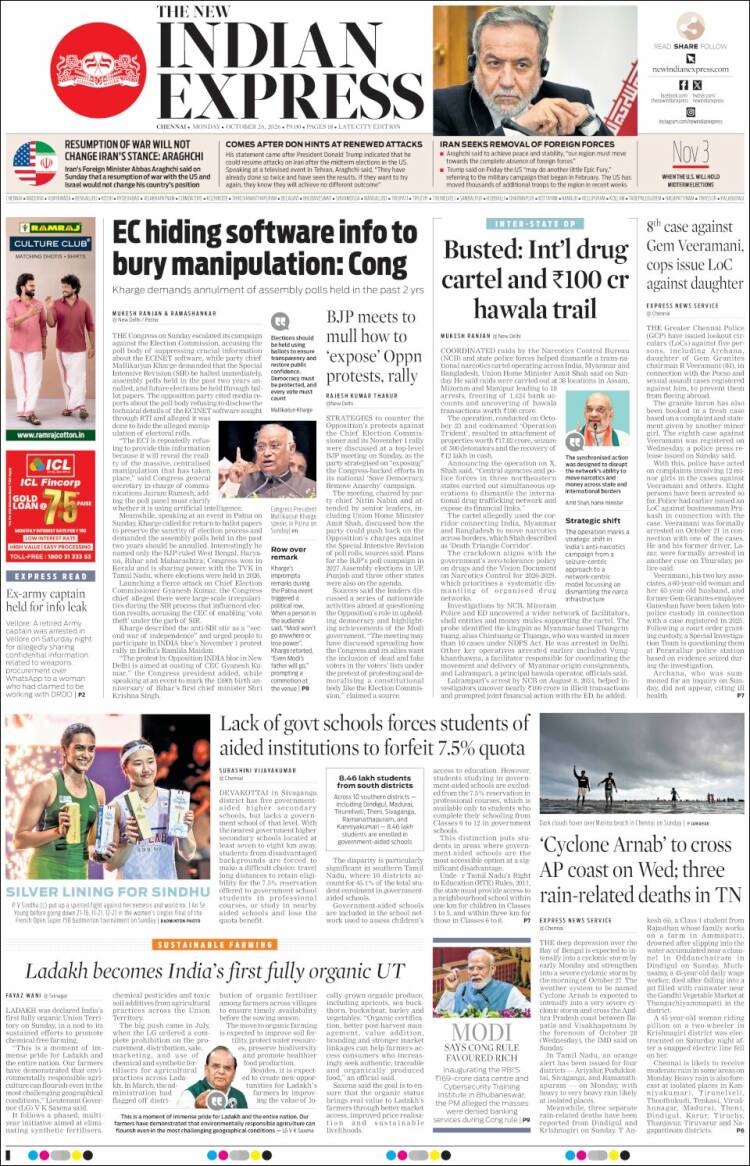 Portada de New Indian Express (India)