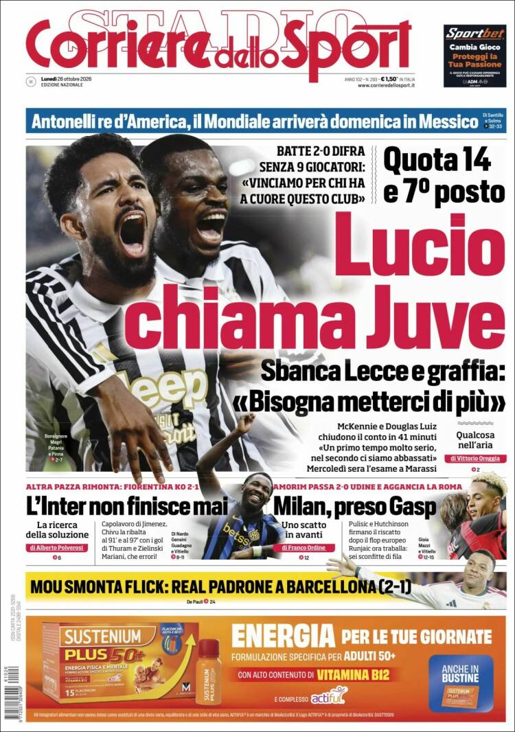 Portada de Corriere dello Sport (Italia)