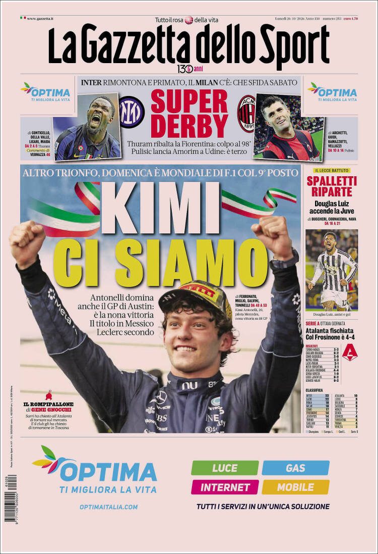 Portada de La Gazzetta dello Sport (Italia)