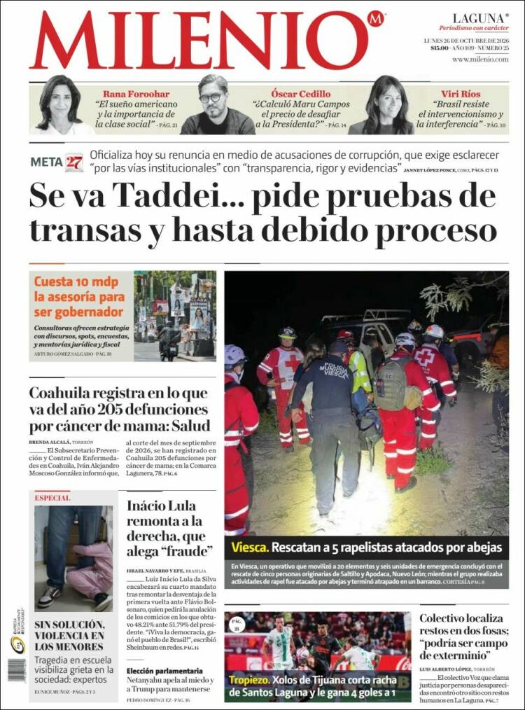 Portada de Milenio - Laguna (M&eacute;xico)