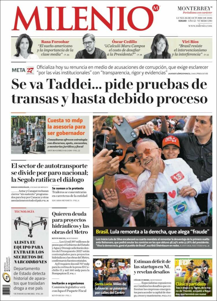 Portada de Milenio de Monterrey (M&eacute;xico)