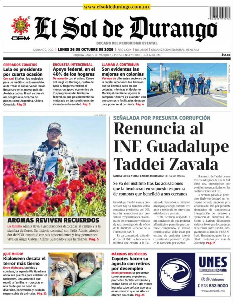 Portada de El Sol de Durango (M&eacute;xico)