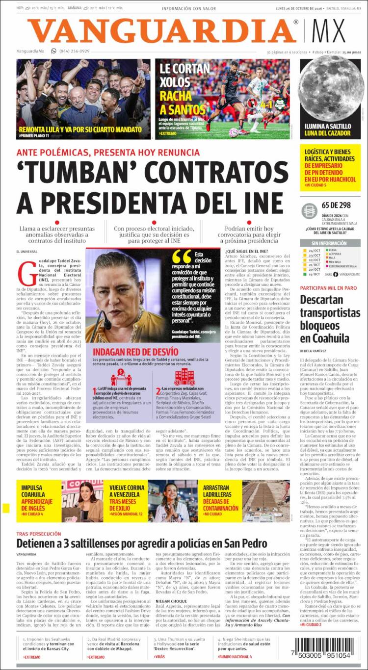 Portada de Vanguardia (Mexico)