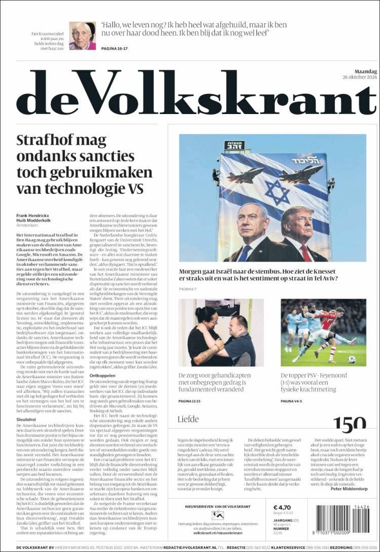 Portada de De Volkskrant (Pa&iacute;ses Bajos)