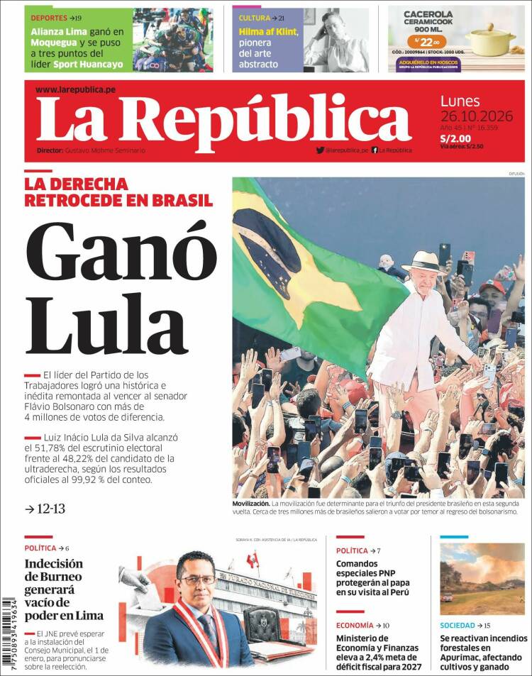 Portada de La Republica (Per&uacute;)