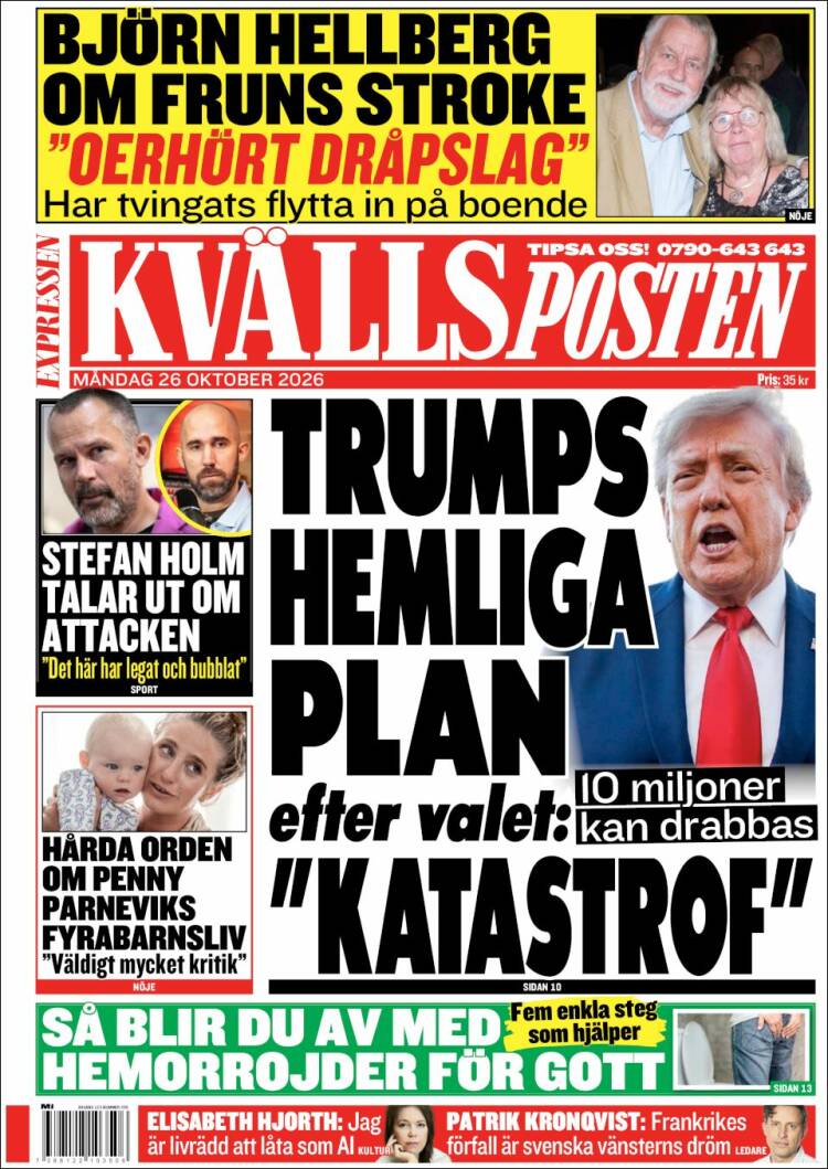 Portada de Kvällsposten (Suecia)