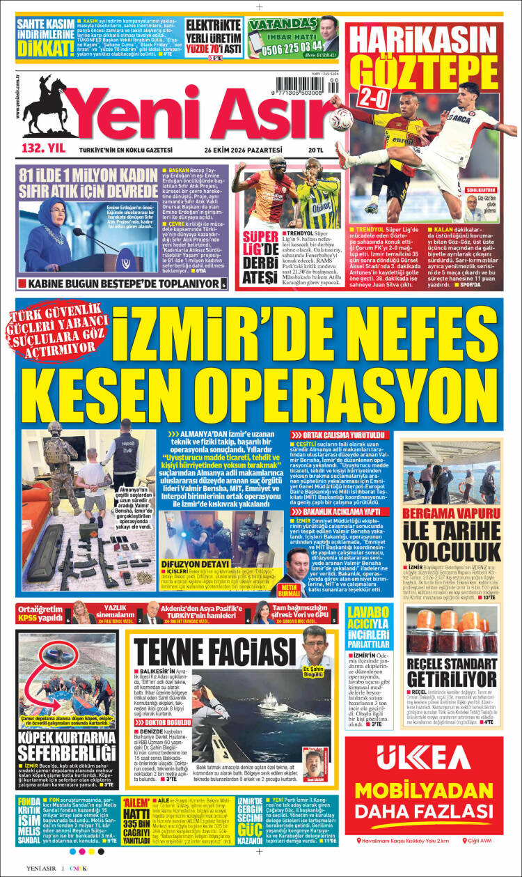 Portada de Yeni Asır (Turqu&iacute;a)