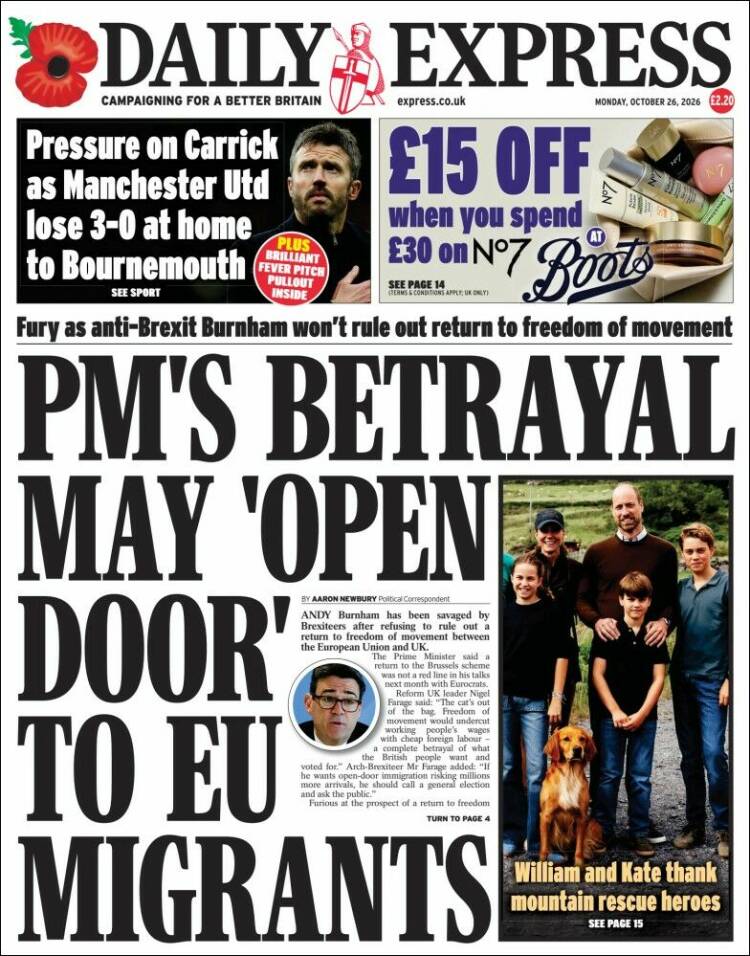 Portada de Daily Express (Reino Unido)