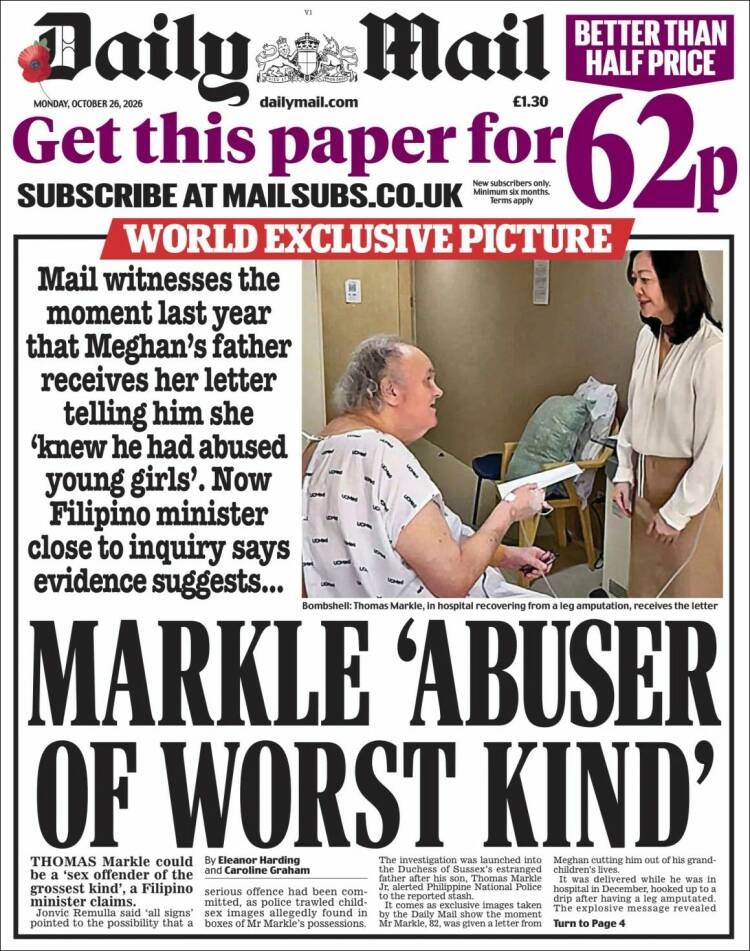 Portada de Daily Mail (Reino Unido)