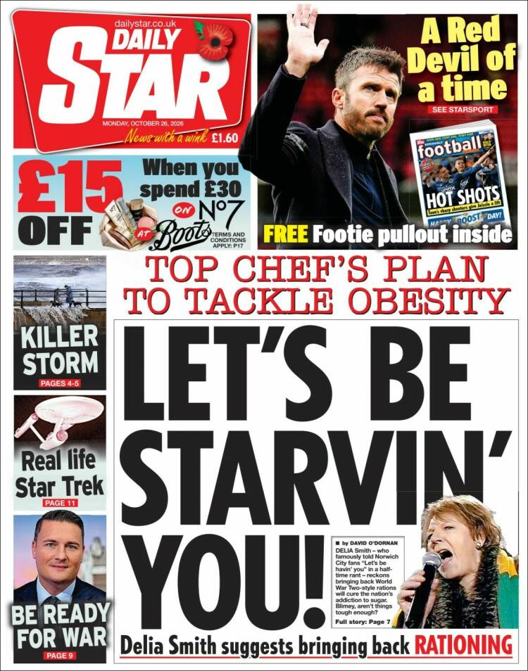 Portada de Daily Star (Reino Unido)